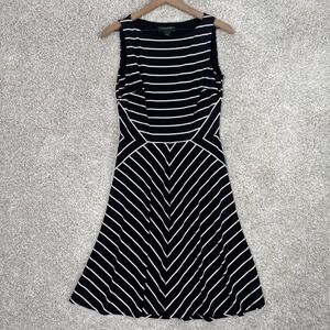 Lauren RalphDress Womens Sz  6 Black Chevron‎ Striped Sleeveless Jewel Neck
